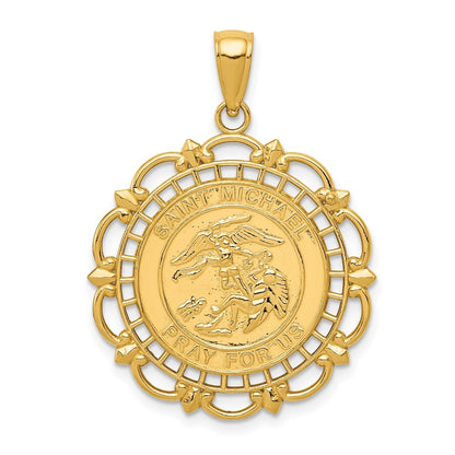 14k Yellow Gold Polished / Satin Saint Michael Medal Pendant
