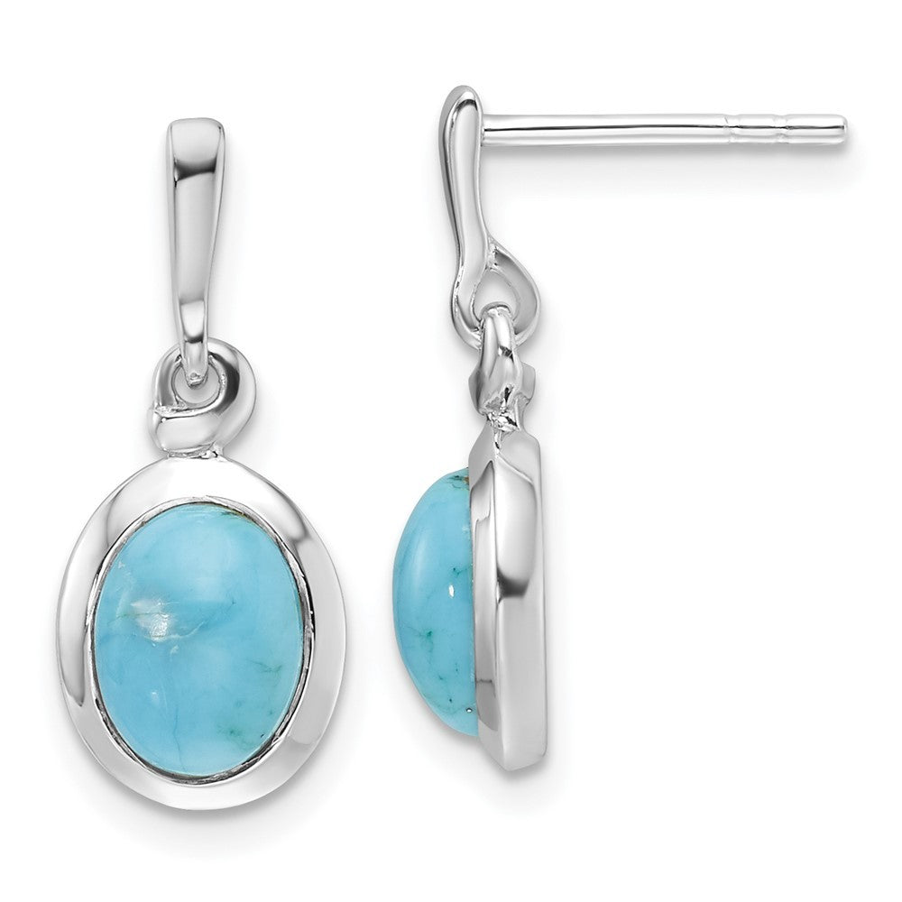 Sterling Silver RH-plated Oval Turquoise Drop Earrings