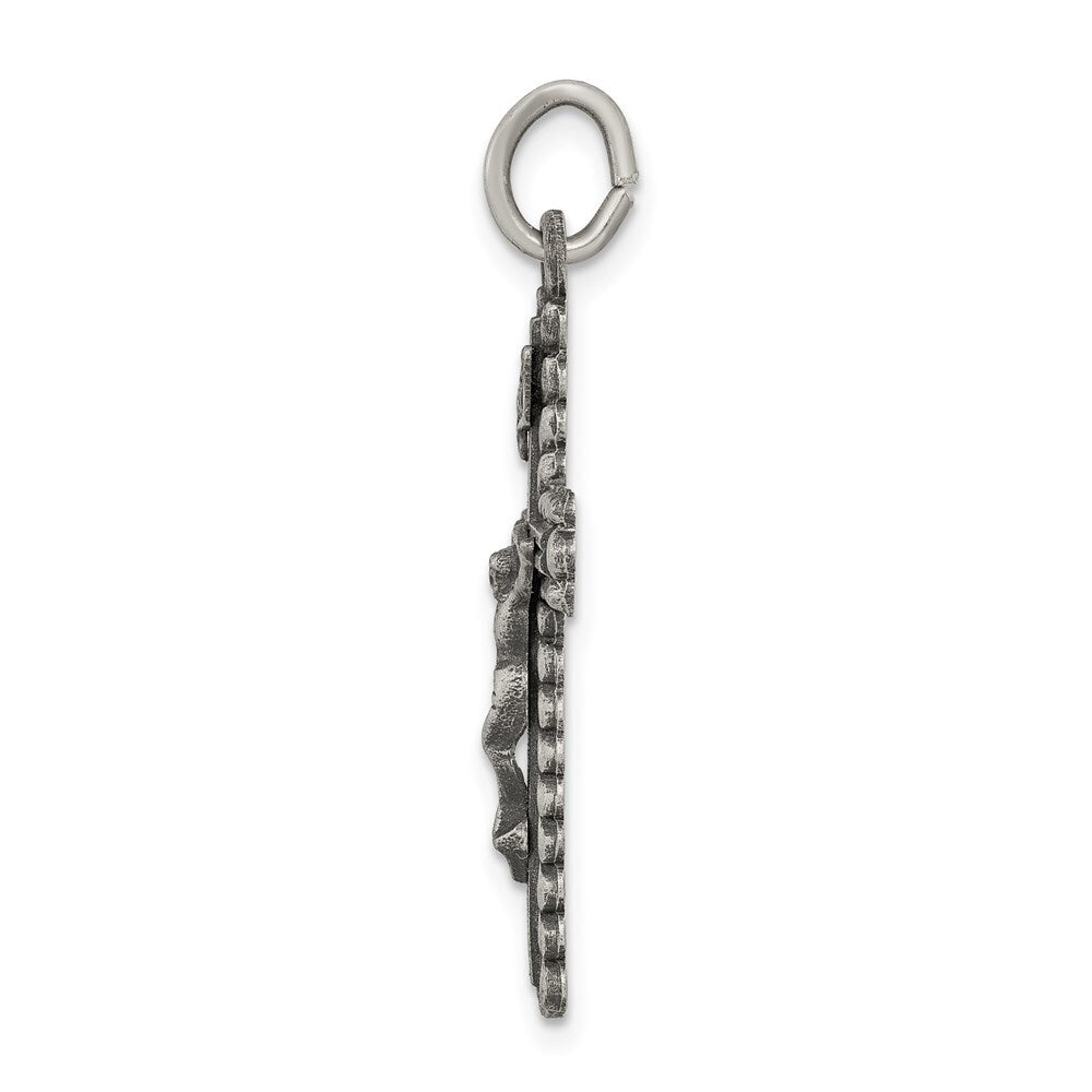 Sterling Silver Antiqued and Brushed INRI Crucifix Pendant