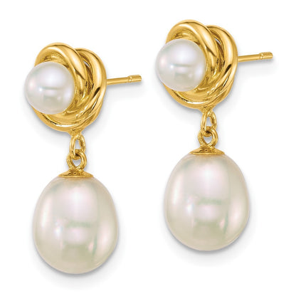 14k Yellow Gold Polished 4-5mm & 7-8mm Freshwater Cultured Pearl Dangle Earrings