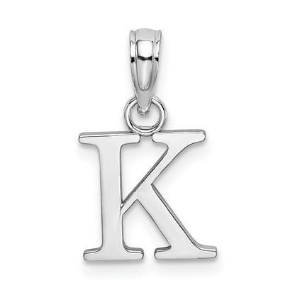 14k White Gold Polished Block Letter K Initial Pendant for Women