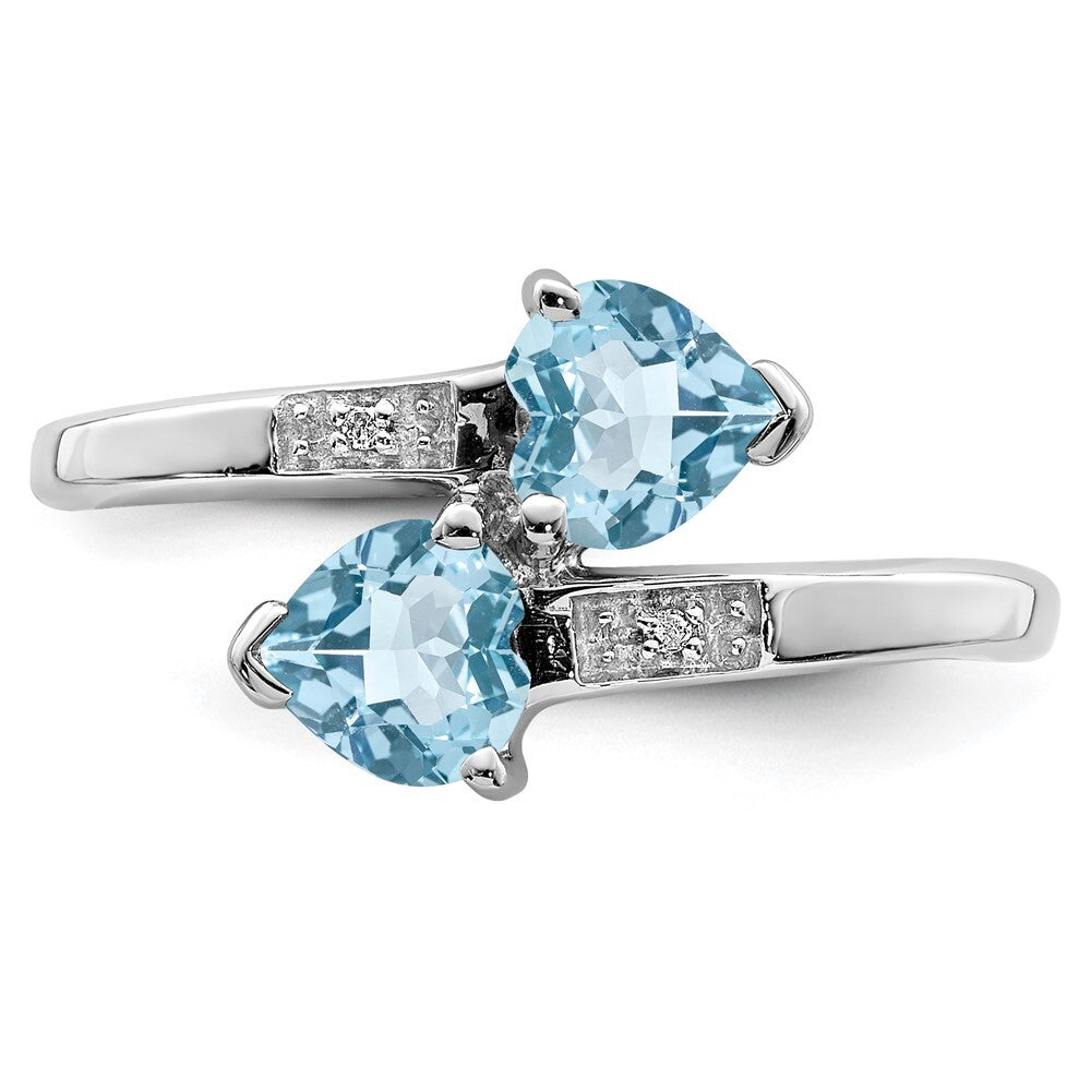 Sterling Silver Rhodium Light Swiss Blue Topaz & Diamond Heart Ring Size 8