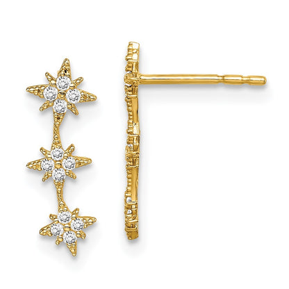 14k Yellow Gold Cubic Zirconia Star Drop Bar Dangle Earrings Gift for Women