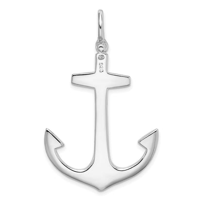 Sterling Silver Rhodium-Plated Polished 3D Large Anchor Pendant