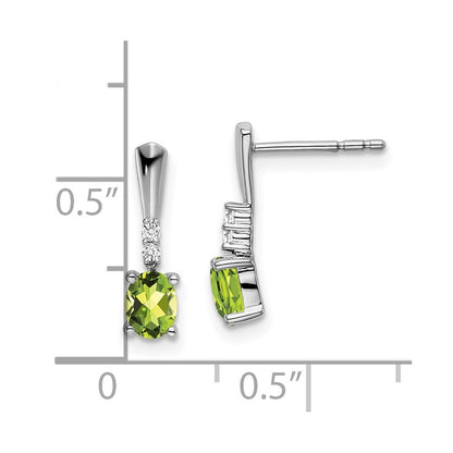 14k White Gold Oval Peridot and Diamond Dangle Earrings Gift for Women
