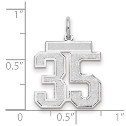 14k White Gold Medium Satin Number 35 Charm Pendant for Women