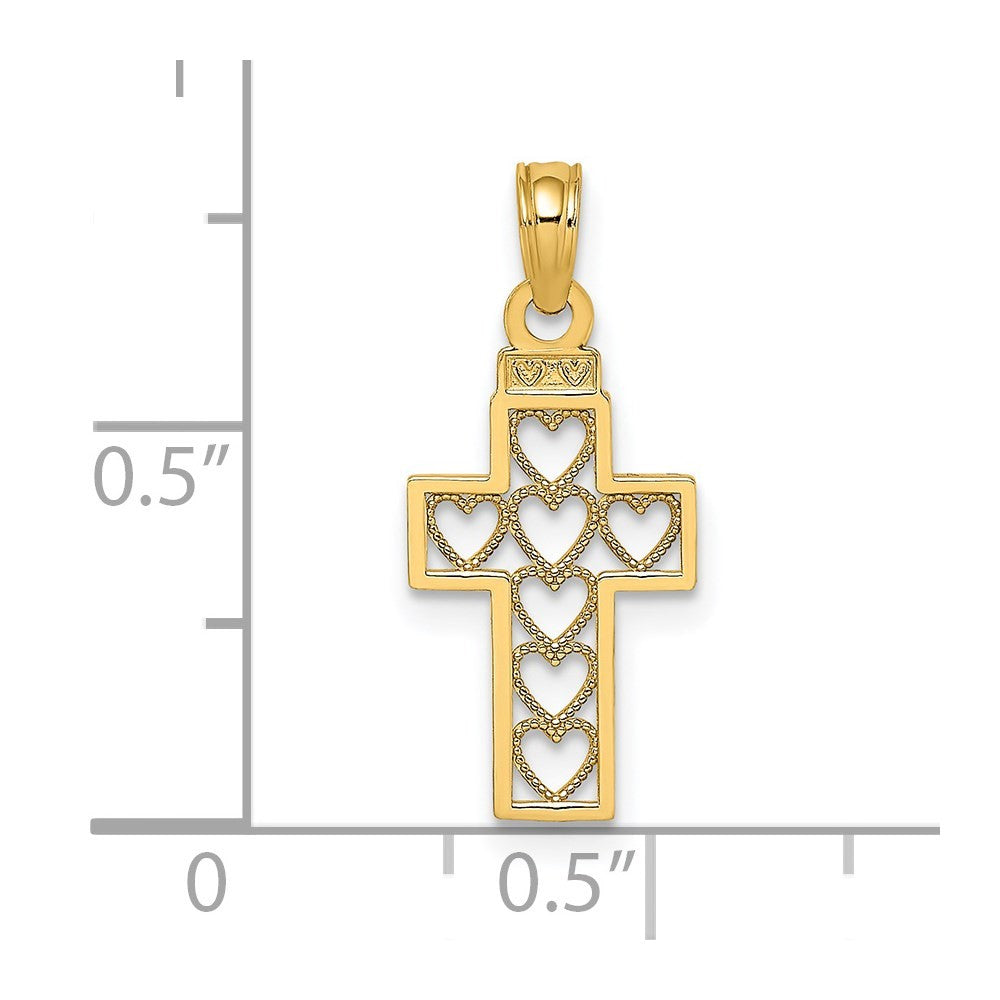14k Yellow Gold Cut-Out Heart Design Cross Charm