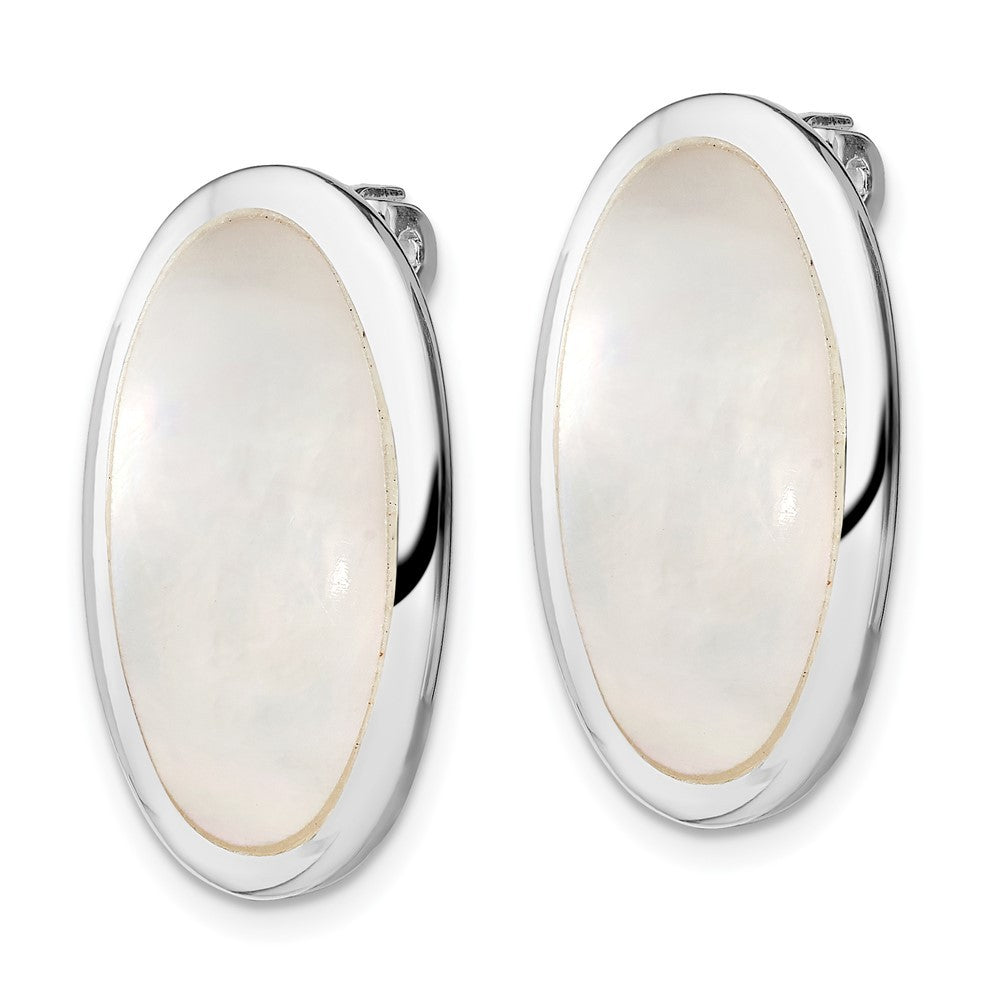 Sterling Silver Polished Mother of Pearl Oval Non Pierced Earrings