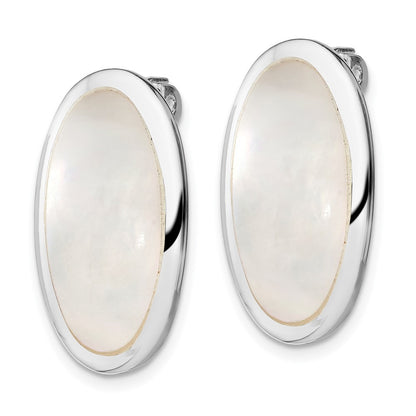 Sterling Silver Polished Mother of Pearl Oval Non Pierced Earrings