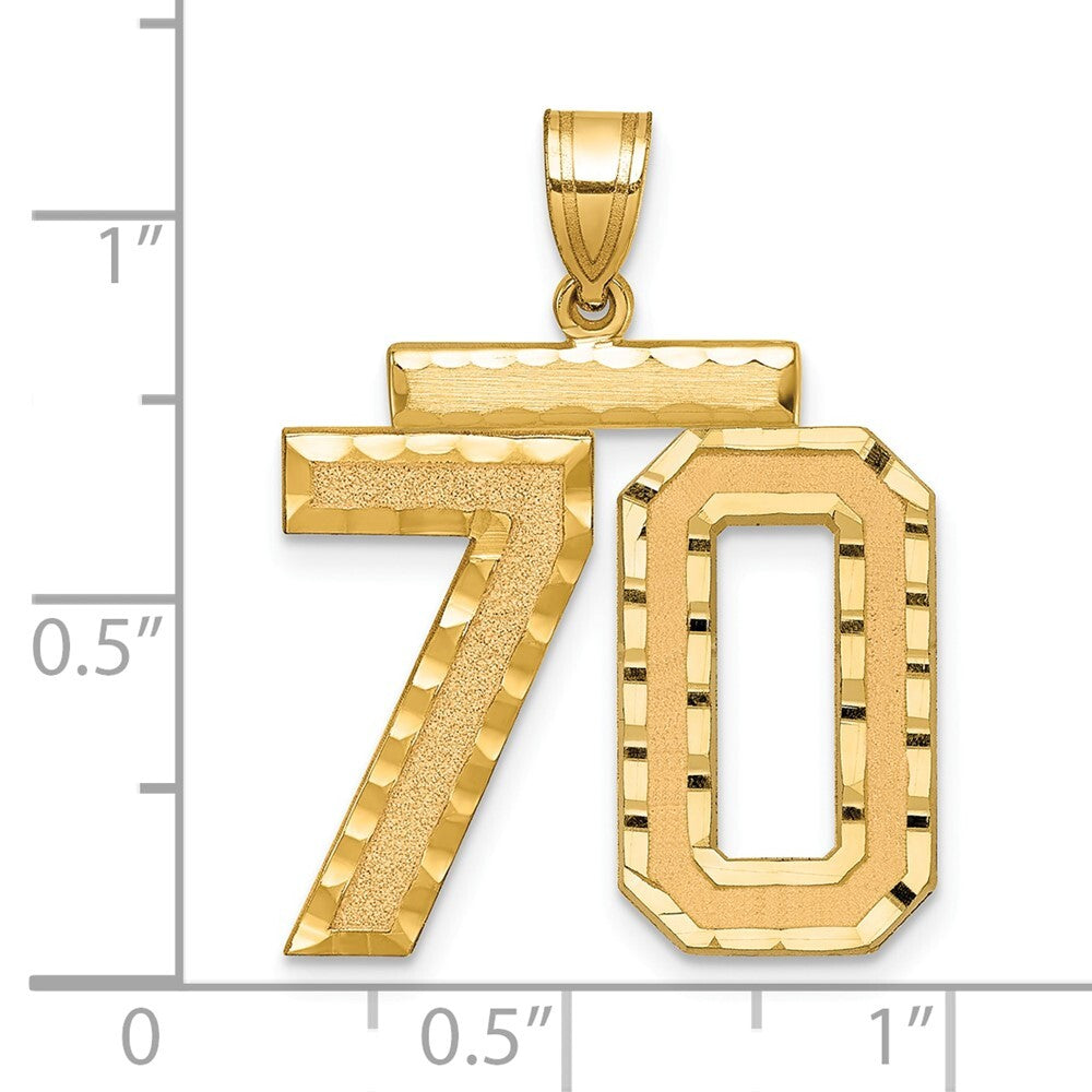 14k Yellow Gold Large Brushed Diamond-cut Number 70 Charm Pendant for Women