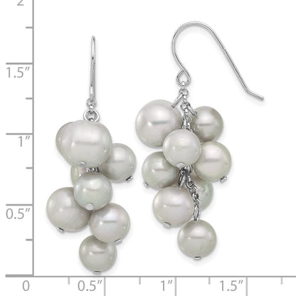 Sterling Silver 6-10mm Grey Near-Round Freshwater Cultured Pearl Dangle Earrings