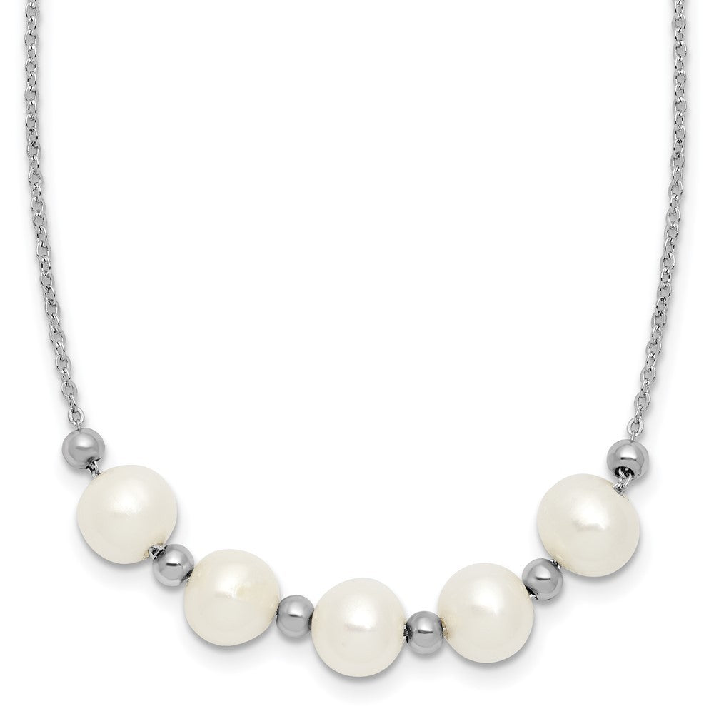 Sterling Silver 7mm Semi-Round Cultured Pearl and Beads Necklace 16" w/ 2" Ext
