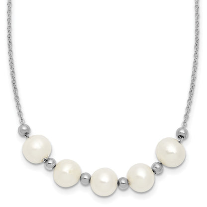 Sterling Silver 7mm Semi-Round Cultured Pearl and Beads Necklace 16" w/ 2" Ext