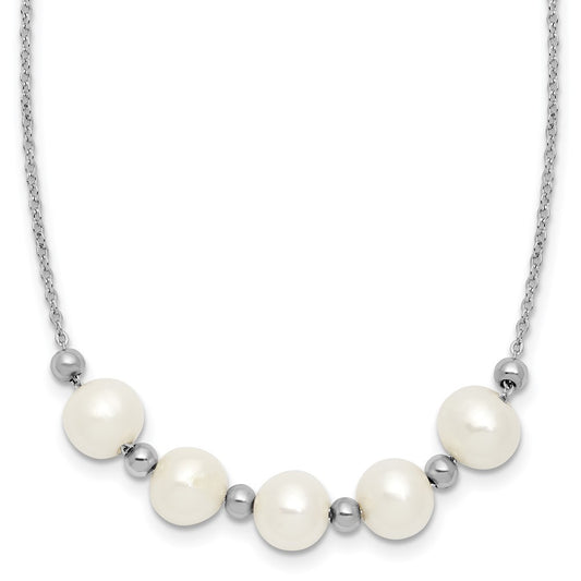 Sterling Silver 7mm Semi-Round Cultured Pearl and Beads Necklace 16" w/ 2" Ext