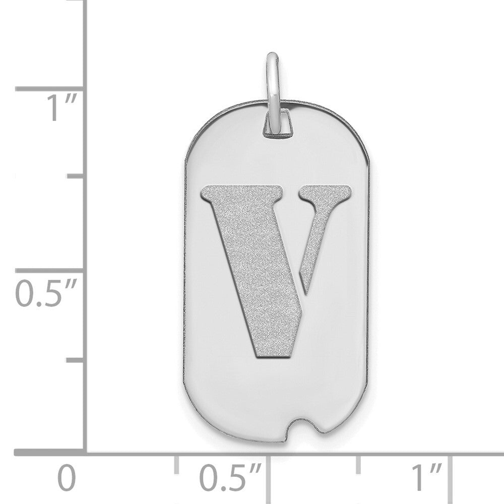 14k White Gold Polished Letter V Initial Dog Tag Pendant for Women