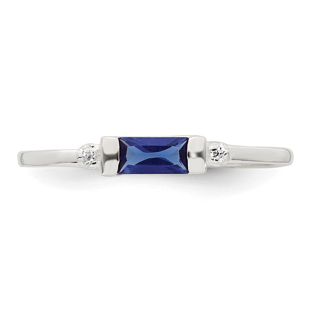 Sterling Silver Polished Blue and White Rectangular CZ Ring Size 8