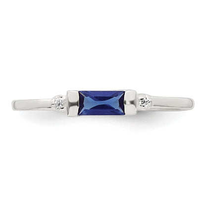 Sterling Silver Polished Blue and White Rectangular CZ Ring Size 8