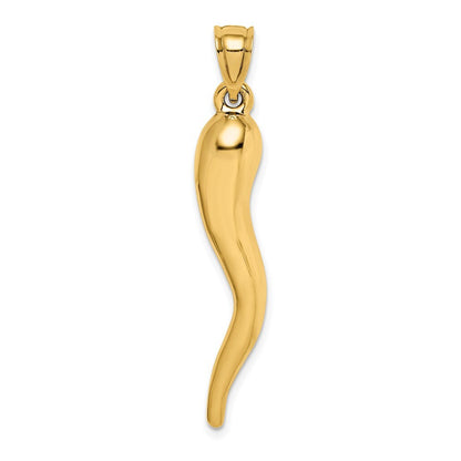 14k Yellow Gold Hollow 3D Italian Horn Pendant for Women