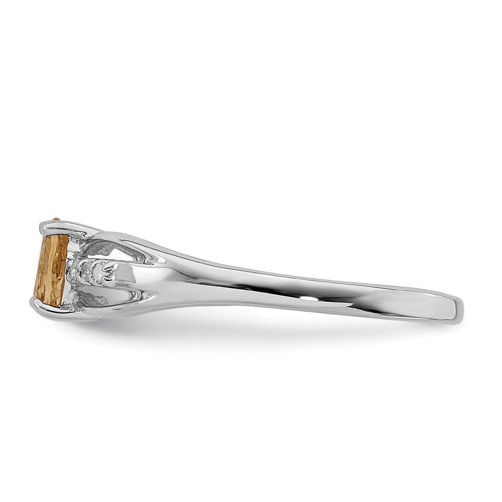 Sterling Silver Rhod-plated Diamond Citrine Ring Size 6