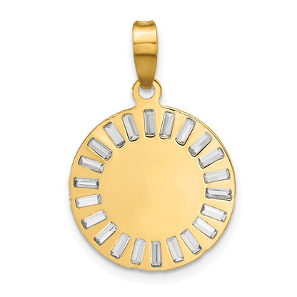 14k Rose and White-plated Polished Cubic Zirconia Baguettes Mary Round Pendant