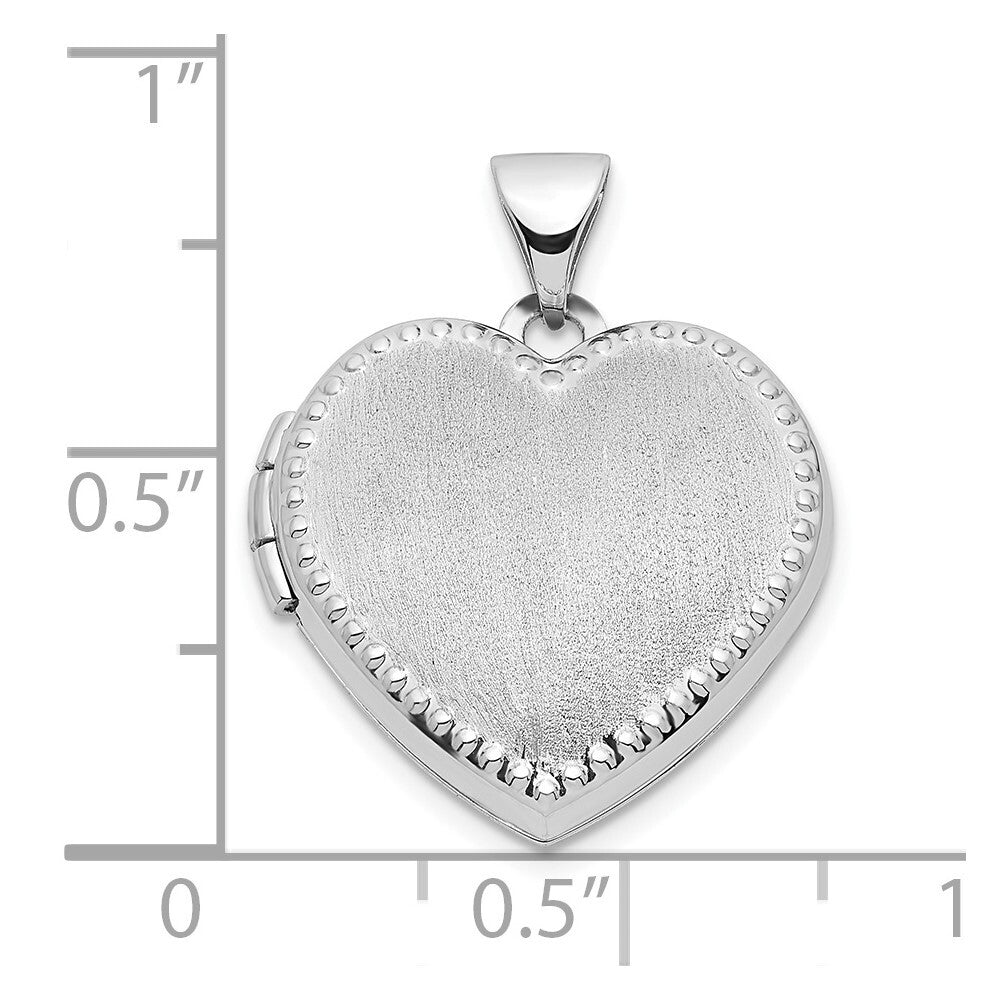 14k White Gold Brushed Beaded Edge 18mm Heart Locket Pendant for Women