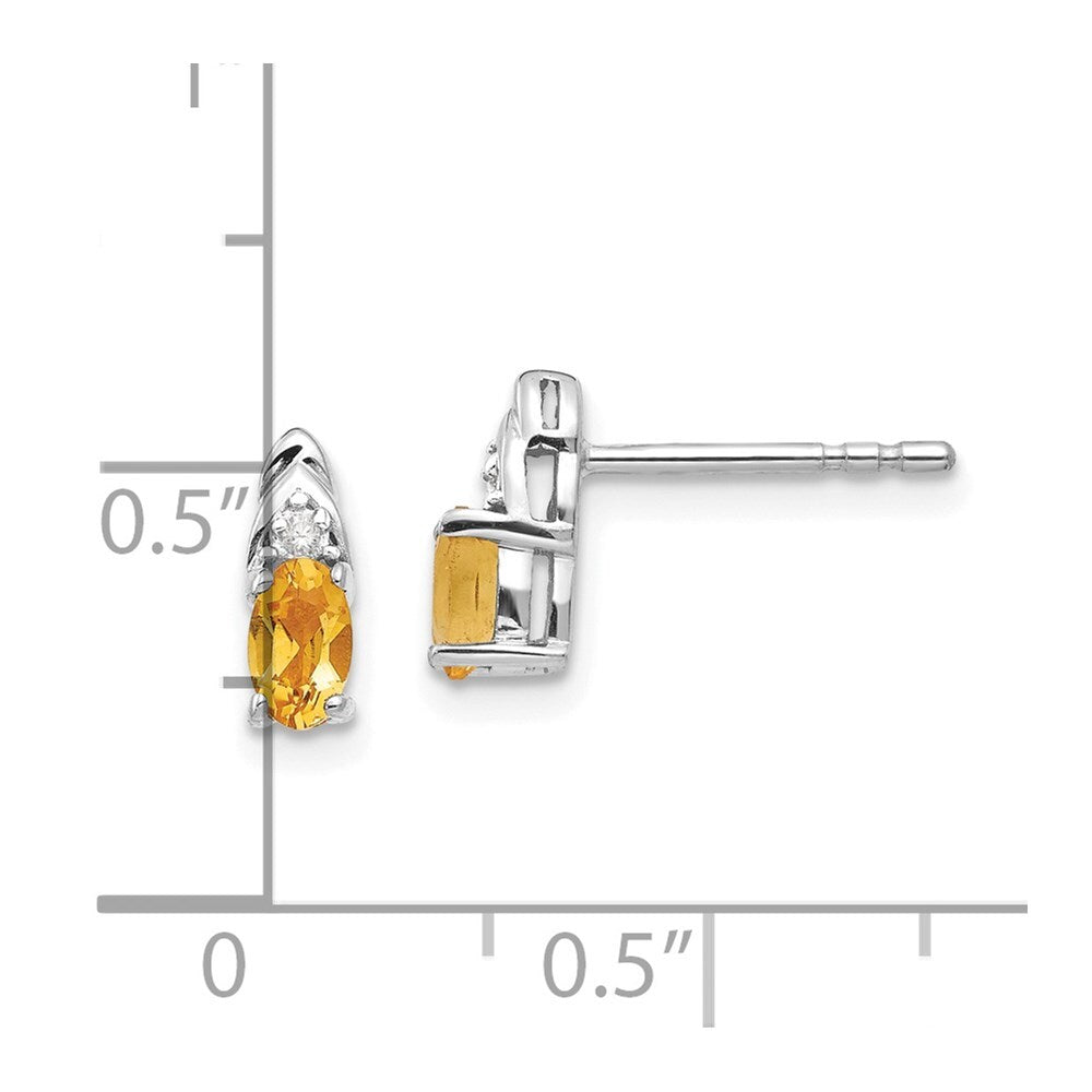 14k White Gold Citrine and Diamond Stud Earrings Gift for Women