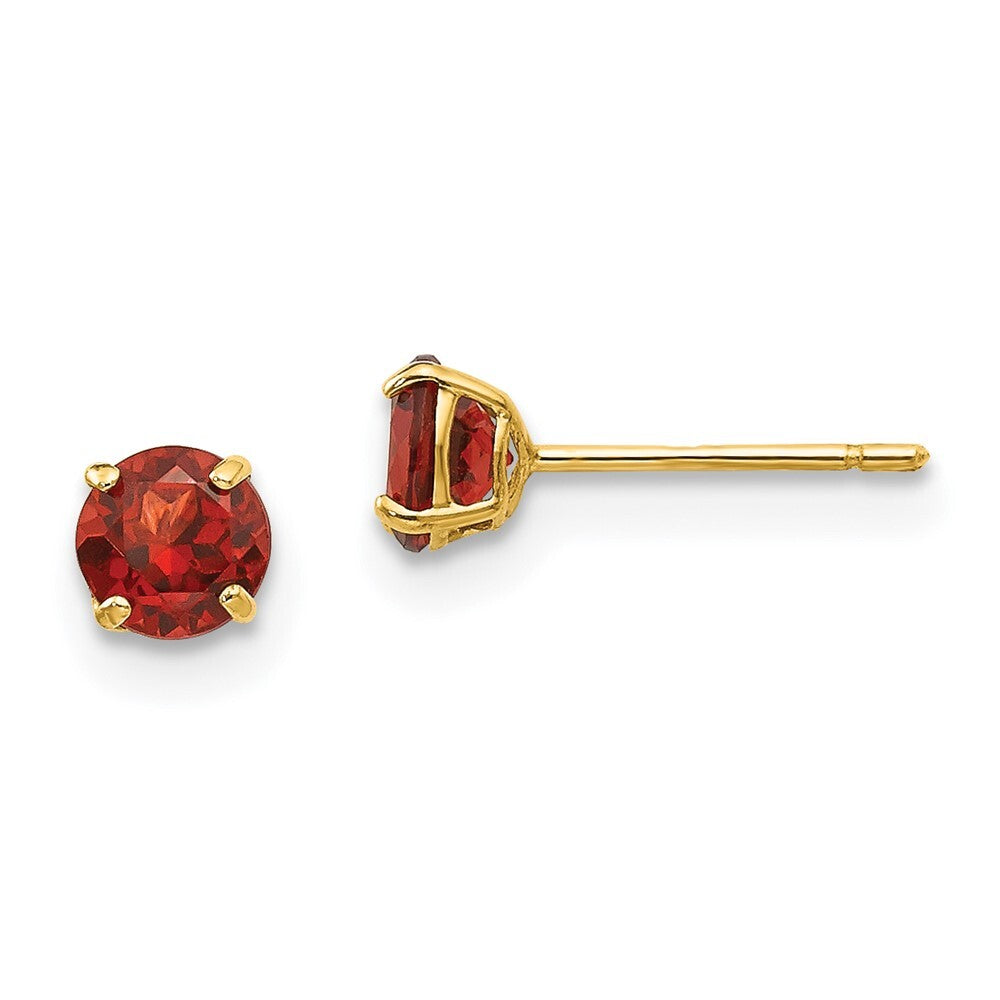 14k Yellow Gold Round Garnet 4mm Stud Earrings Gift for Women