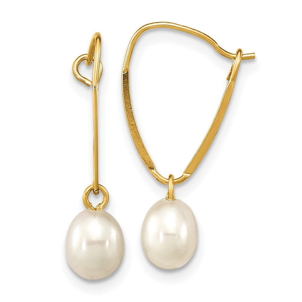 14k Yellow Gold 6-7mm White Rice Freshwater Cultured Pearl Dangle Earrings