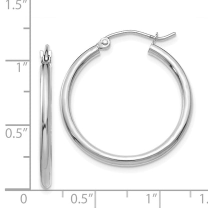 14k White Gold Polished 2x25mm Tube Hoop Earrings Gift for Women