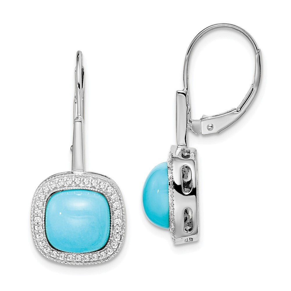 14k White Gold Turquoise and Diamond Leverback Drop & Dangle Earrings