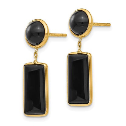 14k Yellow Gold Onyx Rectangle Dangle Earrings Gift for Women