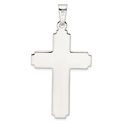 Sterling Silver Polished Edge Lines Large Latin Cross Pendant