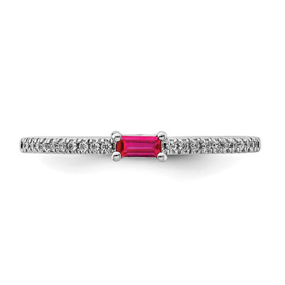 14k White Gold Polished Ruby and Diamond Ring