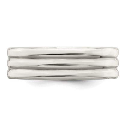 Sterling Silver 6mm Polished Flat Grooved Fancy Band Size 7