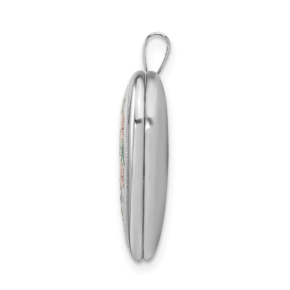 Sterling Silver Rhodium-plated 20mm Diamond-cut & Enameled Love Heart Locket