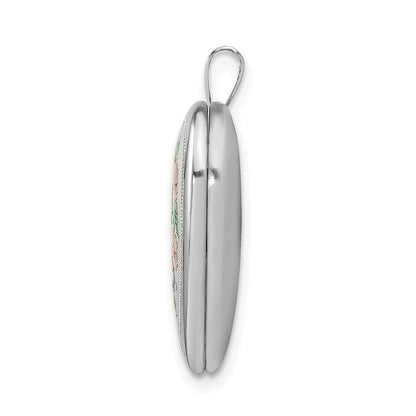 Sterling Silver Rhodium-plated 20mm Diamond-cut & Enameled Love Heart Locket