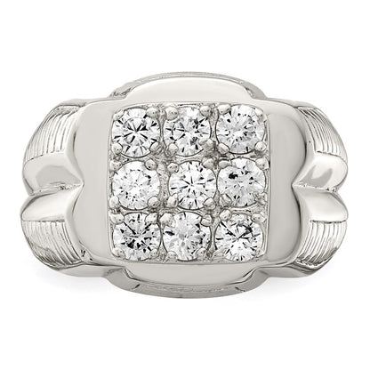 Sterling Silver Rhodium-plated Men's Cubic Zirconia Ring Size 10