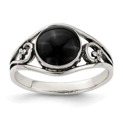 Sterling Silver Antiqued Black Agate Ring Size 8