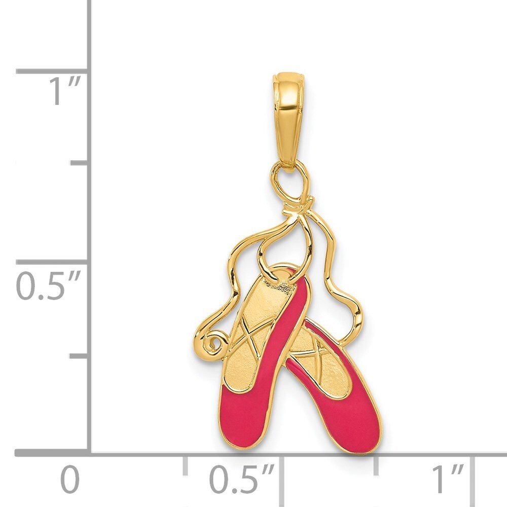 14k Yellow Gold Enameled Ballet Slippers Charm Pendant for Women
