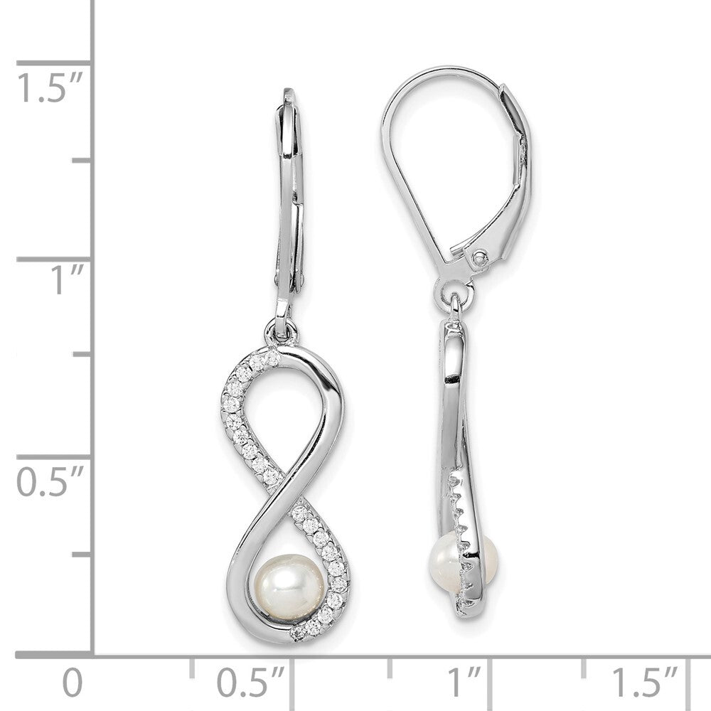 Sterling Silver White Cultured Pearl & Cubic Zirconia Infinity Dangle Earrings