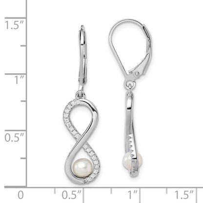 Sterling Silver White Cultured Pearl & Cubic Zirconia Infinity Dangle Earrings