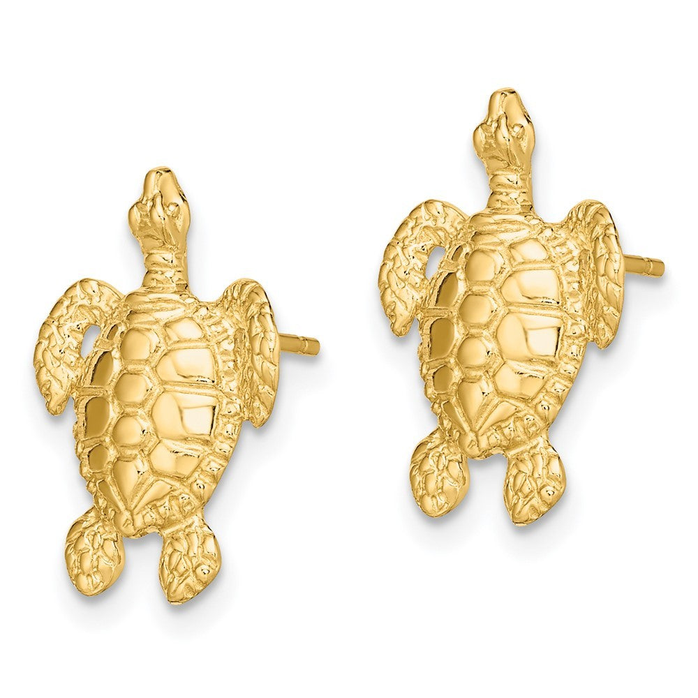 14k Yellow Gold Polished and Textured Sea Turtle Earrings