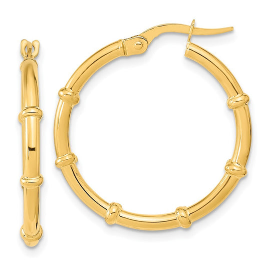 14k Yellow Gold Polished and Fancy Hoop Earrings