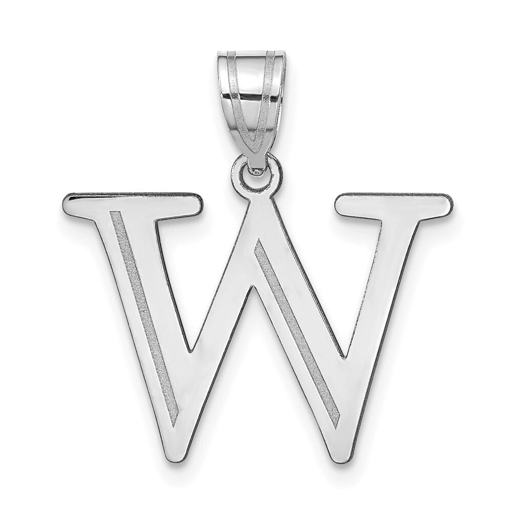 14k White Gold Polished Etched Letter W Initial Pendant for Women