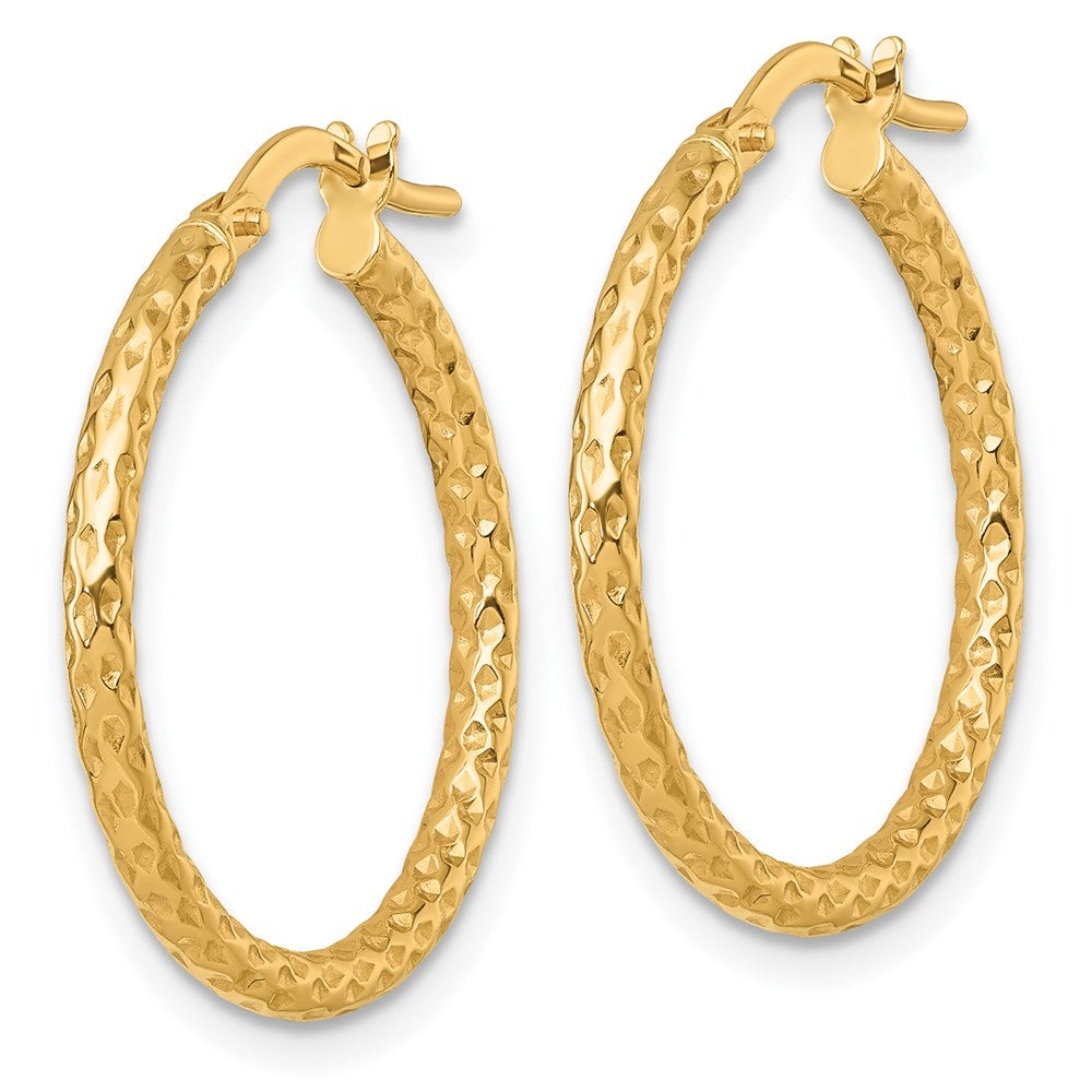 14k Yellow Gold Polished Diamond-cut Textured 2 x 23mm Tube Hoop Earrings