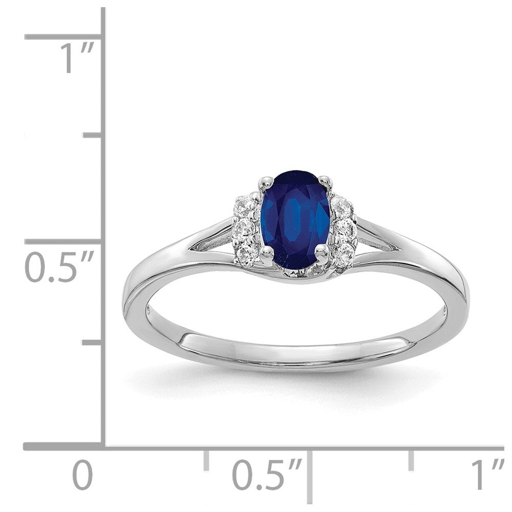 14k White Gold Diamond and Oval Sapphire Ring Size 7