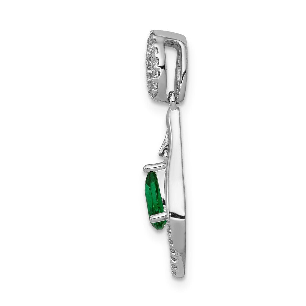 14k White Gold Diamond and Teardrop Emerald Dangle Pendant for Women