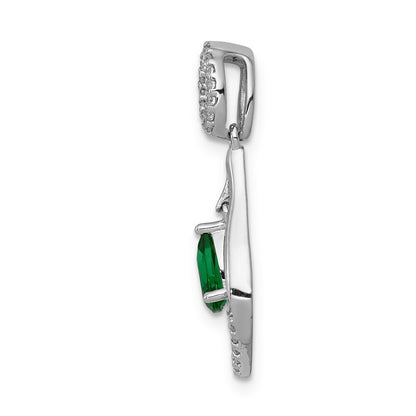 14k White Gold Diamond and Teardrop Emerald Dangle Pendant for Women