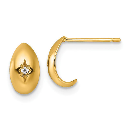 14k Yellow Gold Polished CZ Star J-Hoop Earrings