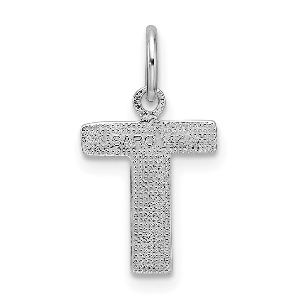 14k White Gold Satin Diamond-cut Letter T Initial Charm Pendant
